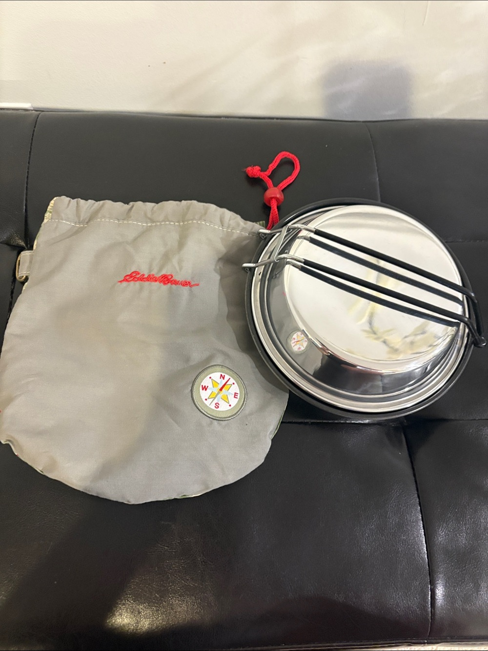 Eddie Bauer Silver Stainless Steel Camping Cookset with Black Foldable Handles